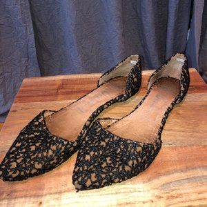 Jeffrey Campbell Lace D’Orsay Pointed Toe Flats, Lace, Black and Tan, Size 8.5